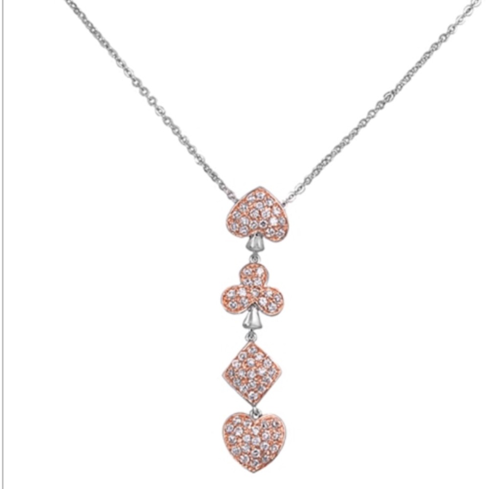 .925 Sterling Spade Clover Diamond Heart Necklace